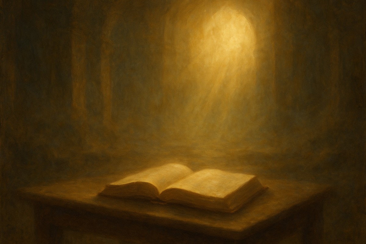 Warm light resting on an open book where blessings are kept.