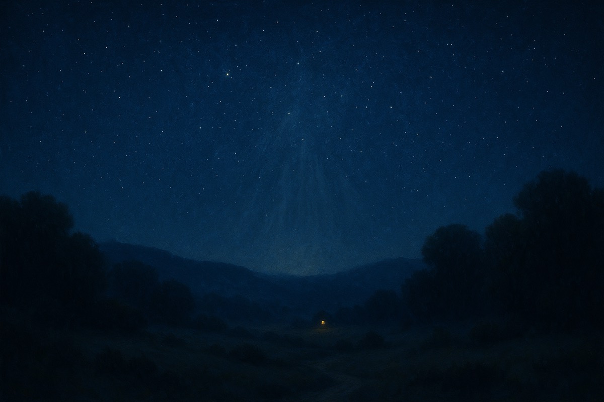 A quiet starlit night sky above a silent landscape.
