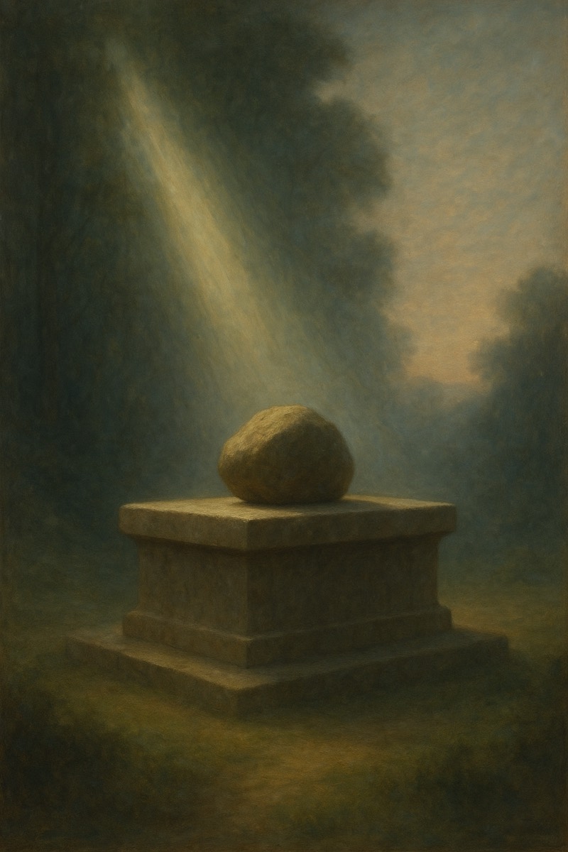 A stone altar in soft light where a burden is laid down.