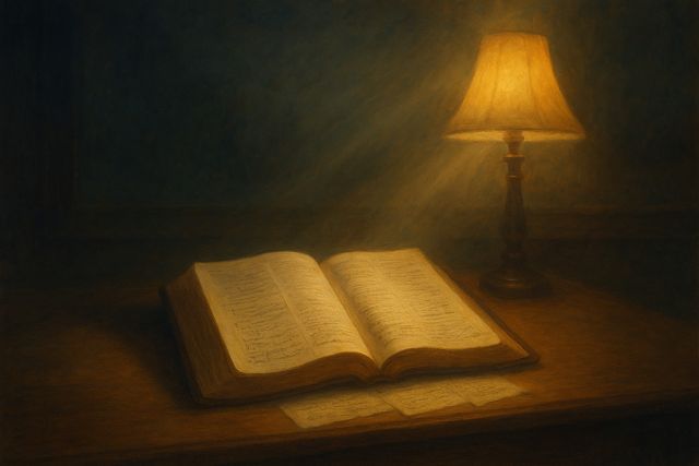 Luke 6:38, Give and It Shall Be Given in Context: What It Actually Means. An open Bible with study notes under soft lamplight on a wooden desk at night.