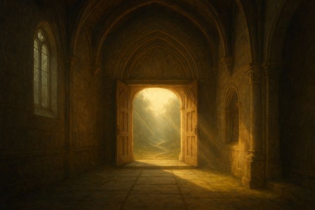 John 2:21: Where It Appears, and Where It Leads to Christ. An open church doorway filled with warm morning daylight.