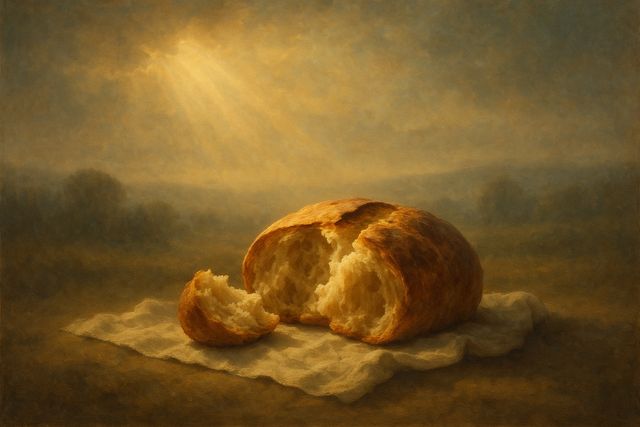 Numbers 35:11: Where It Appears, and Where It Leads to Christ. A loaf of fresh bread torn open on a simple cloth in warm morning light.