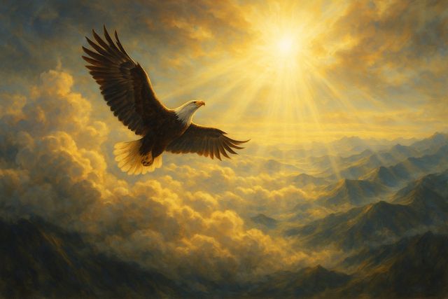 1 Peter 5:7: Where It Appears, and Where It Leads to Christ. An eagle rising above storm clouds into brilliant sunlight.