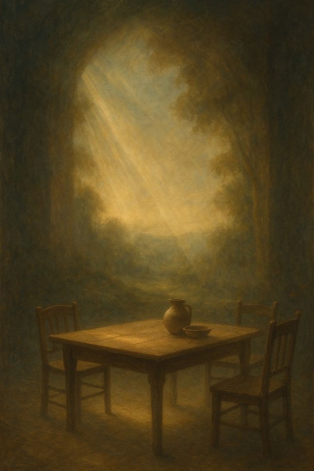 న్యాయమునకు కవచం: Meaning, and How Christ Is Your Armor. A warm, empty table set in soft natural light.