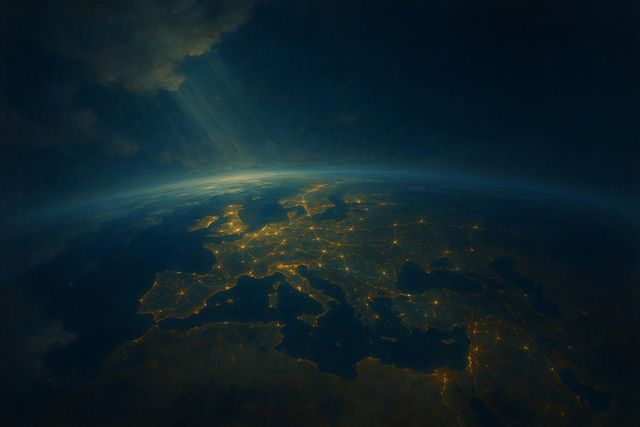 Matthew 2:15: Where It Appears, and Where It Leads to Christ. The earth at night, its cities connected by soft points of warm and aqua light.