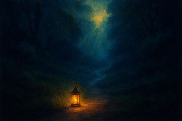 The Lord's Prayer Meaning, Line by Line: Our Father, Hallowed Be Thy Name, and More. A single warm lamp lighting a path through the dark.