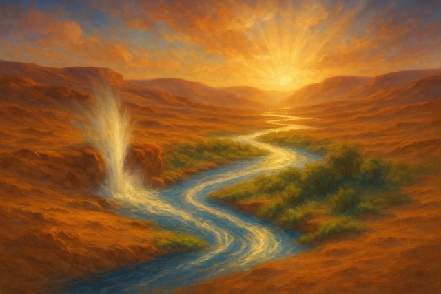 Genesis 22:8: Where It Appears, and Where It Leads to Christ. Springs of living water breaking open across a desert at dawn.