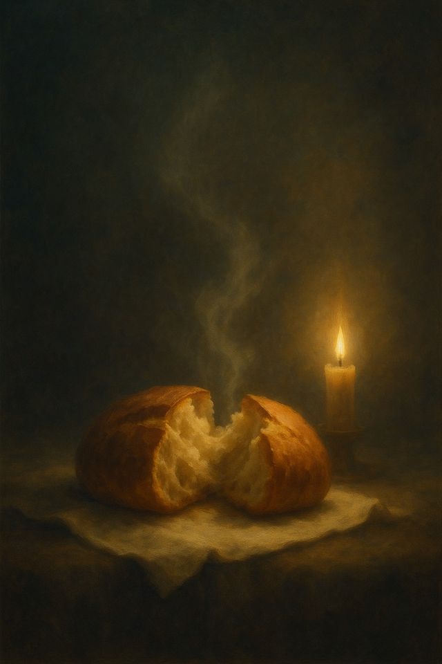 Matthew 26:39: Where It Appears, and Where It Leads to Christ. A loaf of warm bread broken open in soft candlelight.