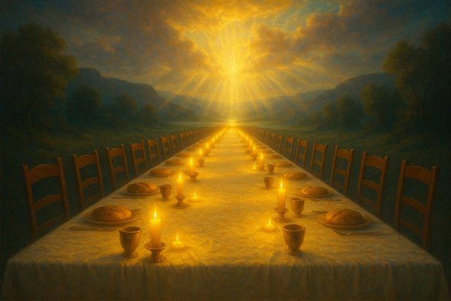John 19:5: Where It Appears, and Where It Leads to Christ. A long banquet table prepared and glowing with candlelight.