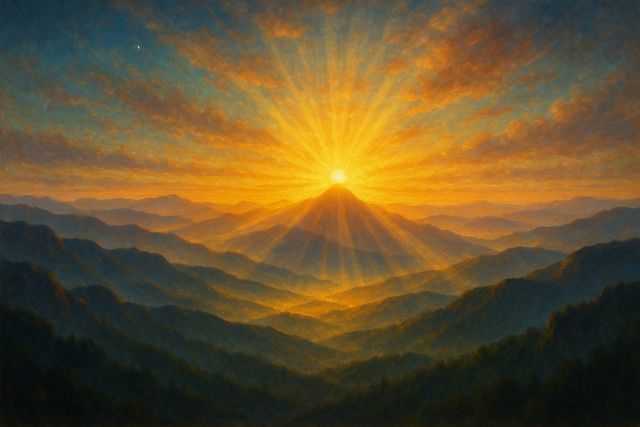 Honest Questions About Life, Meaning, Guilt, Death, and Starting Over. First light breaking in glory over vast mountains.