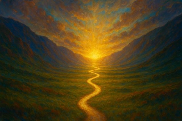 The New Covenant: The Promise, the Sign, and Its Fulfillment in Christ. A narrow luminous path leading toward a great light.
