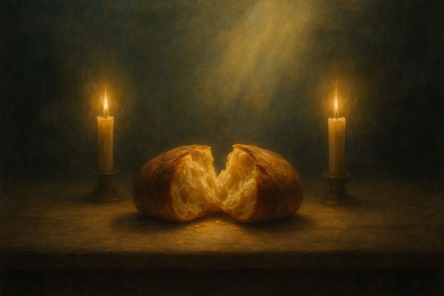 John 8:12: Where It Appears, and Where It Leads to Christ. A loaf of bread broken open between two candles in warm light.