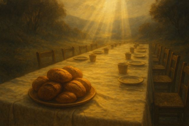 John 13:5: Where It Appears, and Where It Leads to Christ. Warm inviting light on bread and a table set for many.