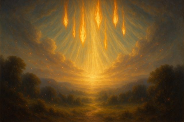 Ang mga Bagay ng Passion, at Ano ang Ipinapakita ng Bawat Isa Tungkol kay Cristo. Radiant tongues of flame and light descending.