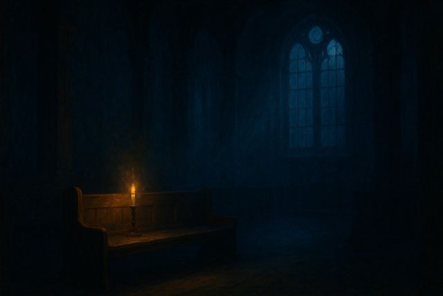 Genesis 2:2: Where It Appears, and Where It Leads to Christ. A single candle glowing in a quiet, moonlit sanctuary at night.