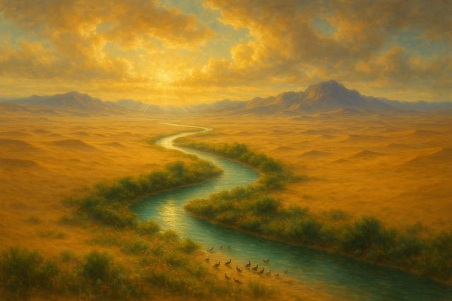 Luke 4:1: Where It Appears, and Where It Leads to Christ. A river winding across a desert, green life following the water.