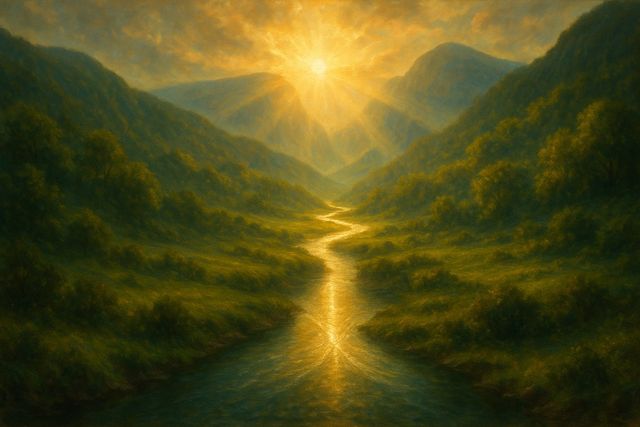 Mark 10:14: Where It Appears, and Where It Leads to Christ. Two rivers gently joining into one in a green valley.