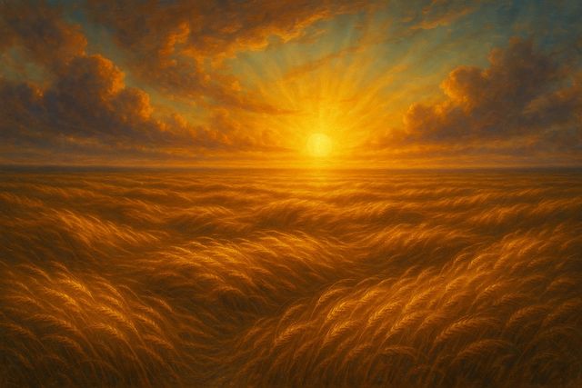 Numbers 21:9: Where It Appears, and Where It Leads to Christ. Golden wheat fields moving like waves beneath a glowing sunset.